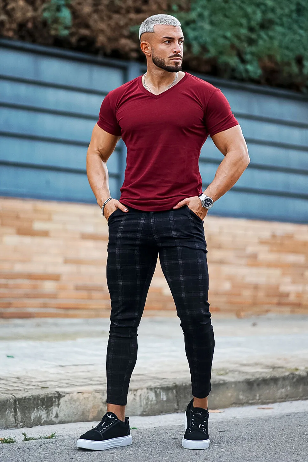 Mens Black Checkered Pants