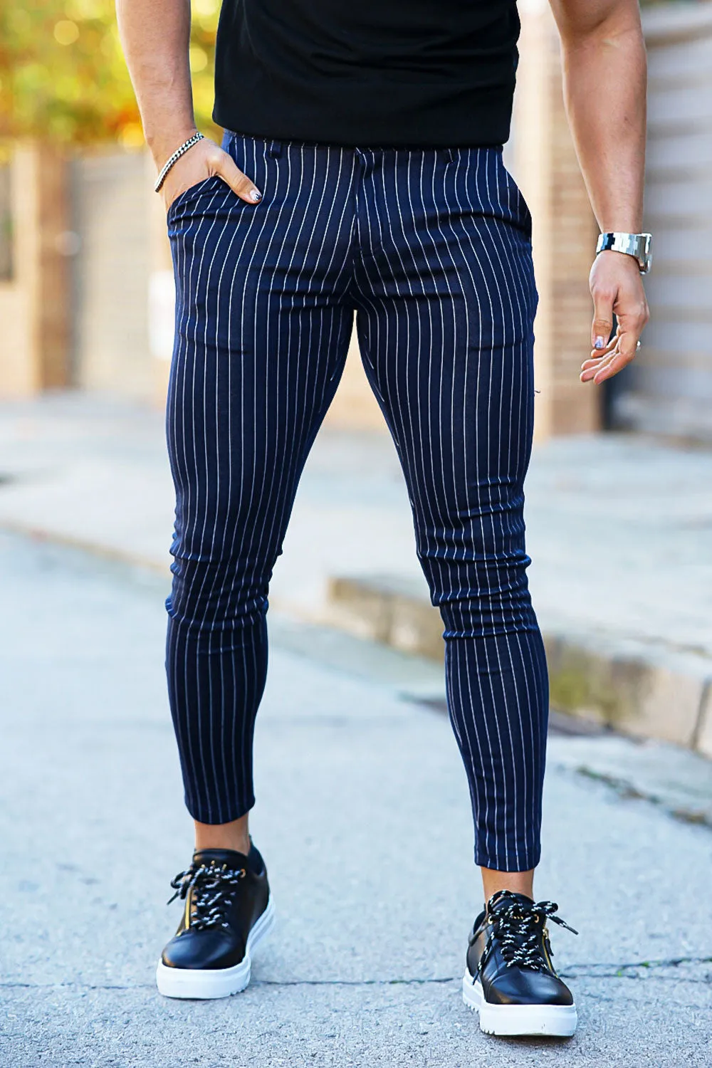 Men's Blue Striped Trouser