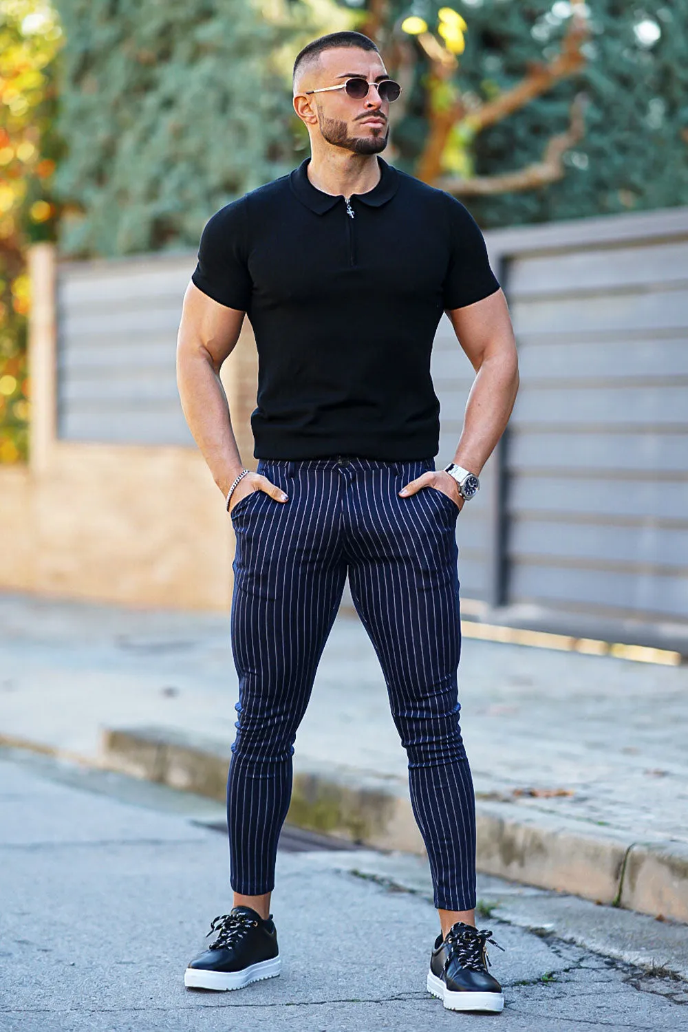 Men's Blue Striped Trouser