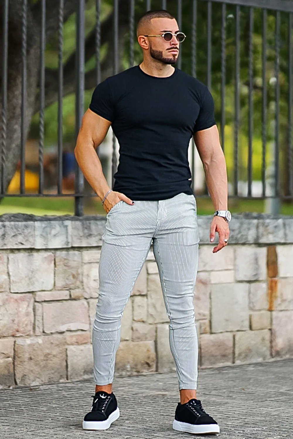 Men's Grey Pant - Vertical Stripe