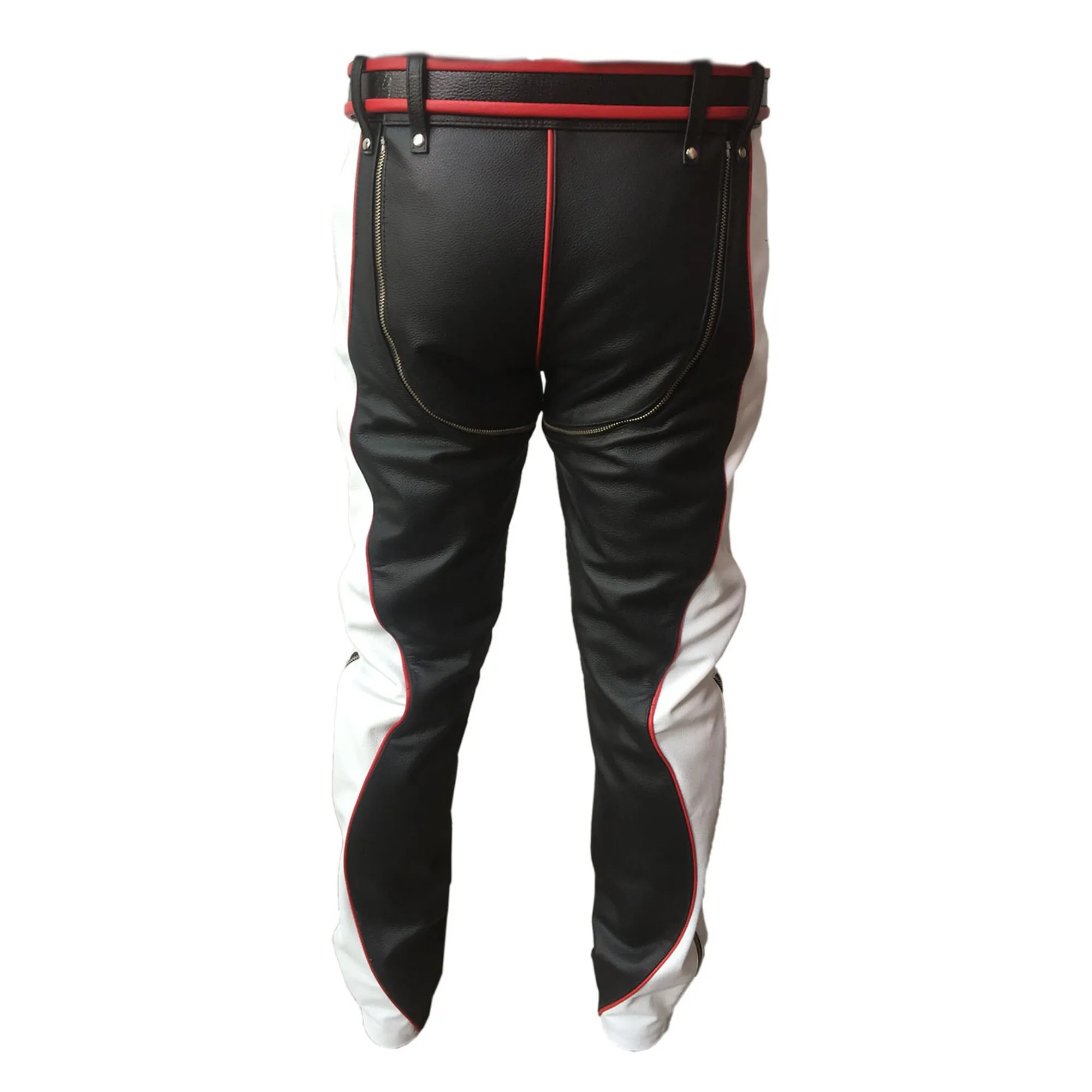 Mens Red Black and White Leather Pants