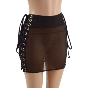 Mesh Bodycon Skirt with Laceup Hips