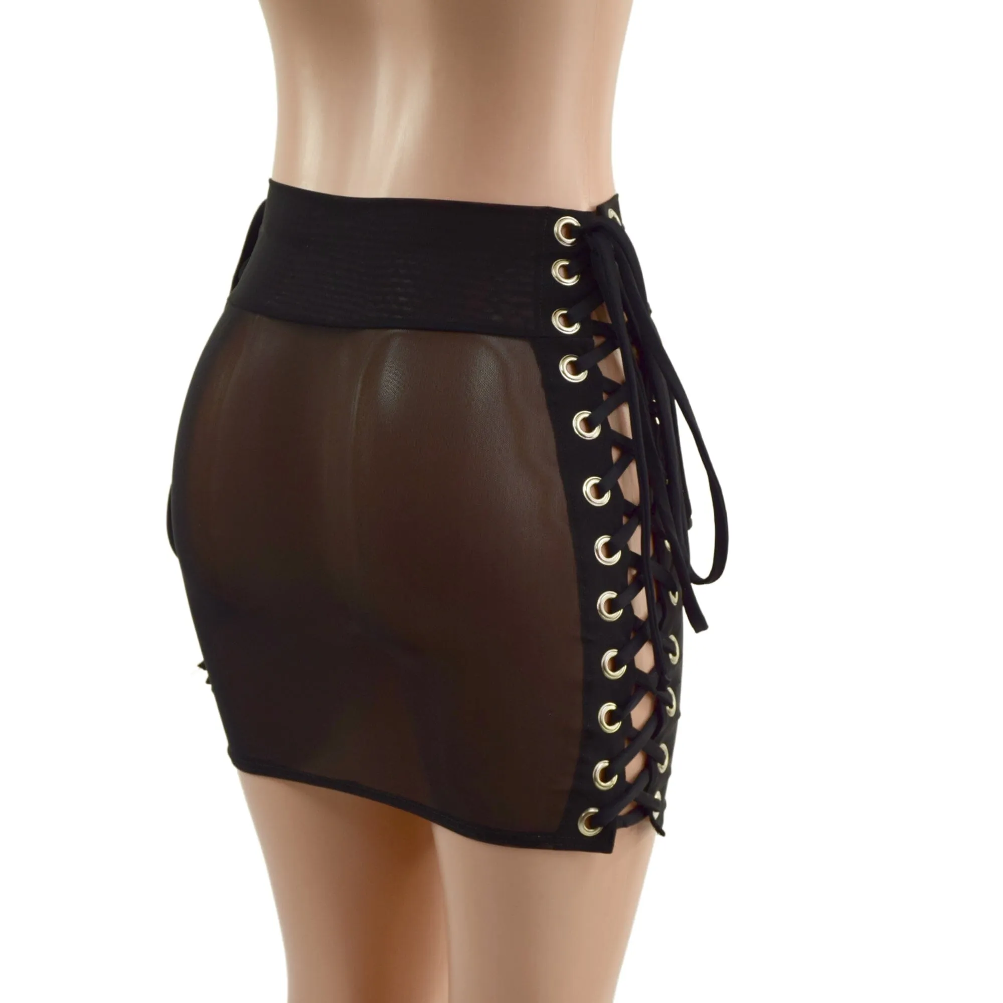 Mesh Bodycon Skirt with Laceup Hips