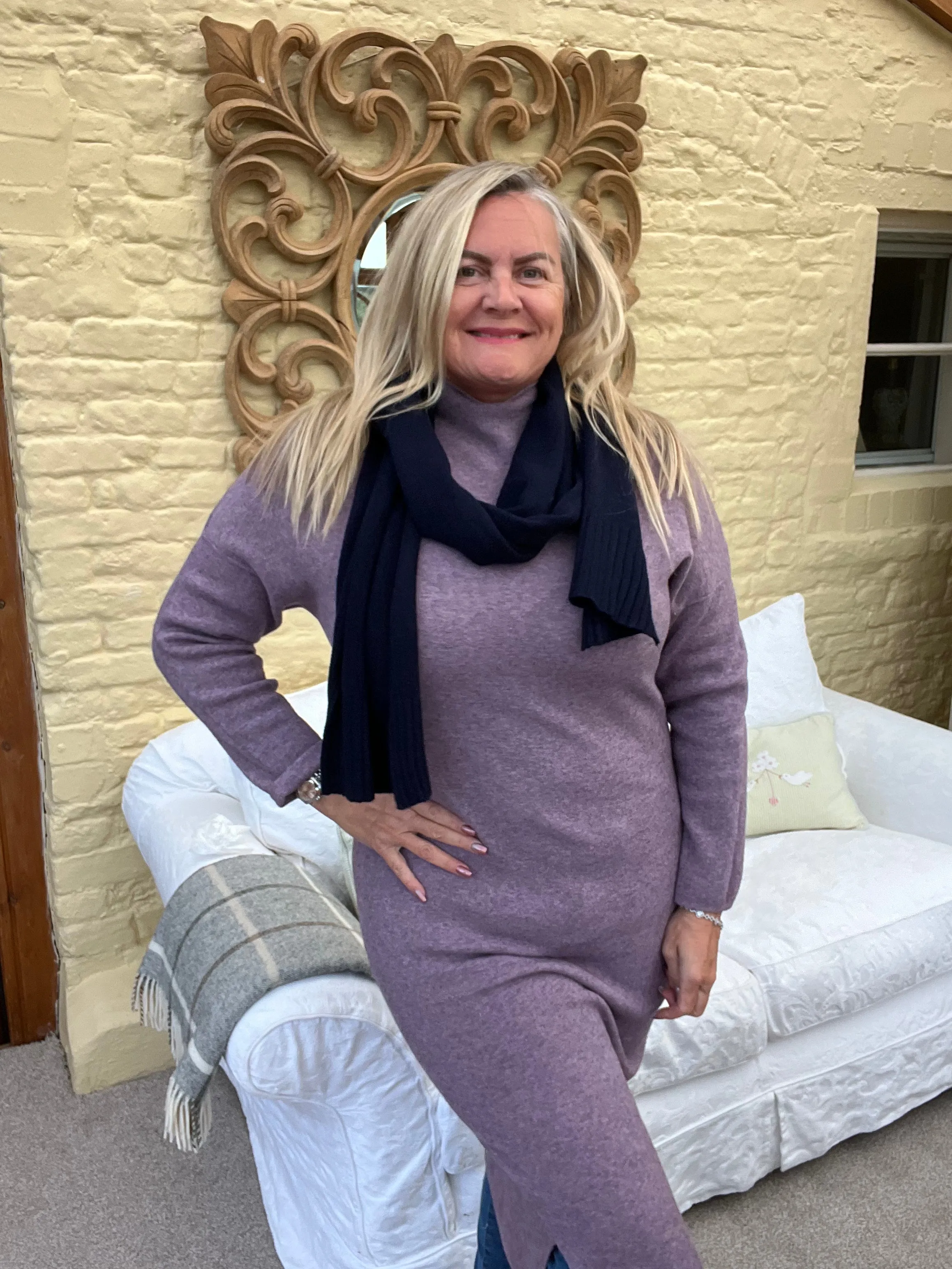 Milano Long Sleaved Jumper Dress in lilac mix