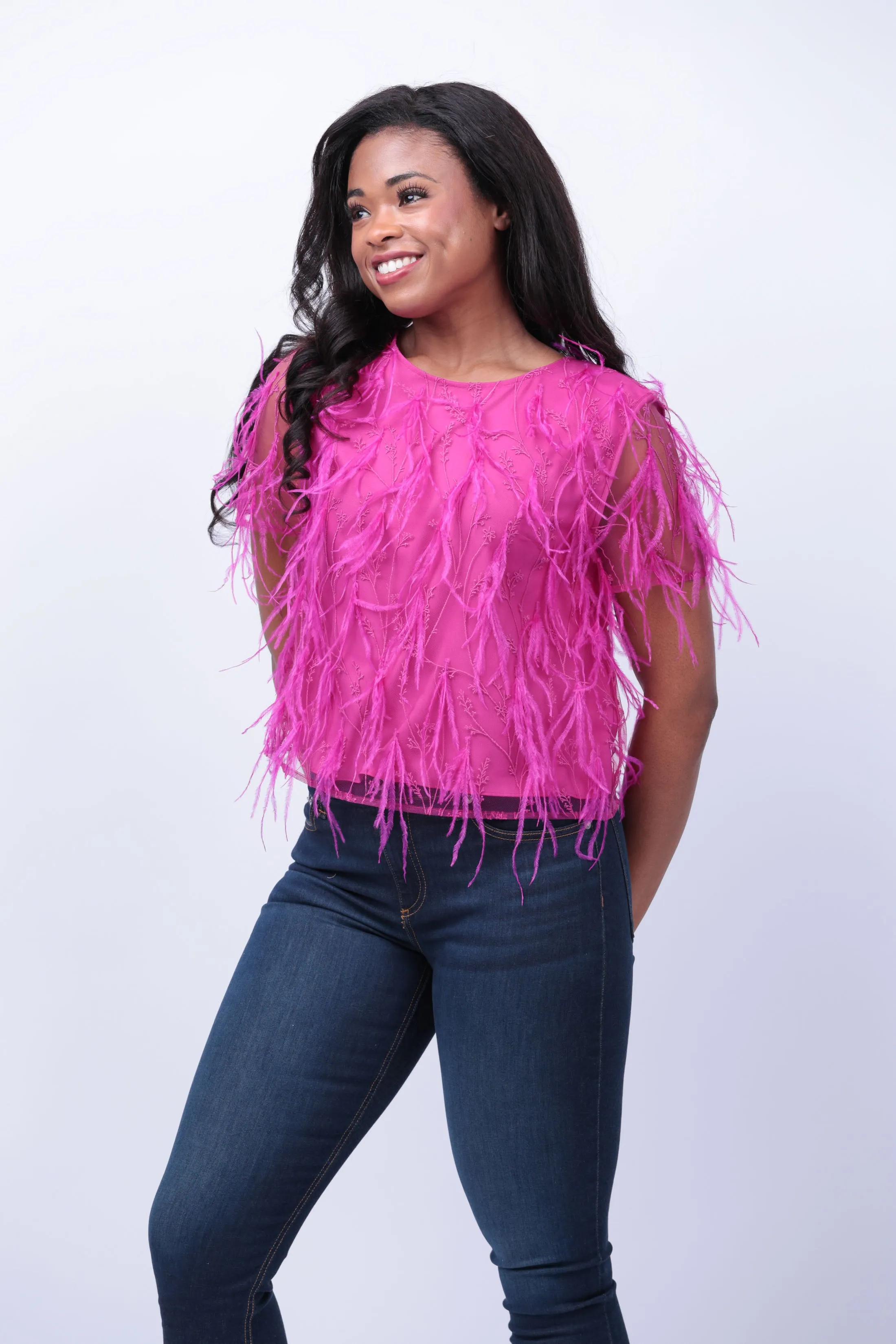 Milly Rava Feather Tee in Fuchsia