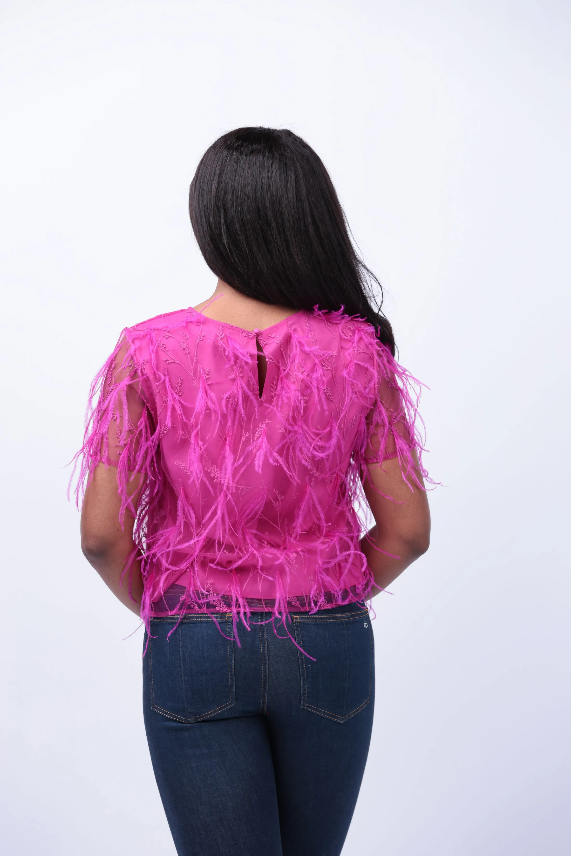 Milly Rava Feather Tee in Fuchsia