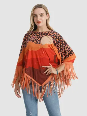 Montana West Orange Desert Sunset Print Fringe Poncho