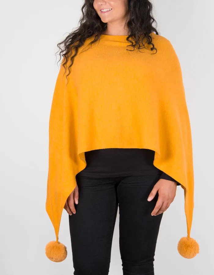 Mustard Pom Pom Poncho