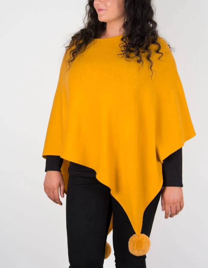 Mustard Pom Pom Poncho