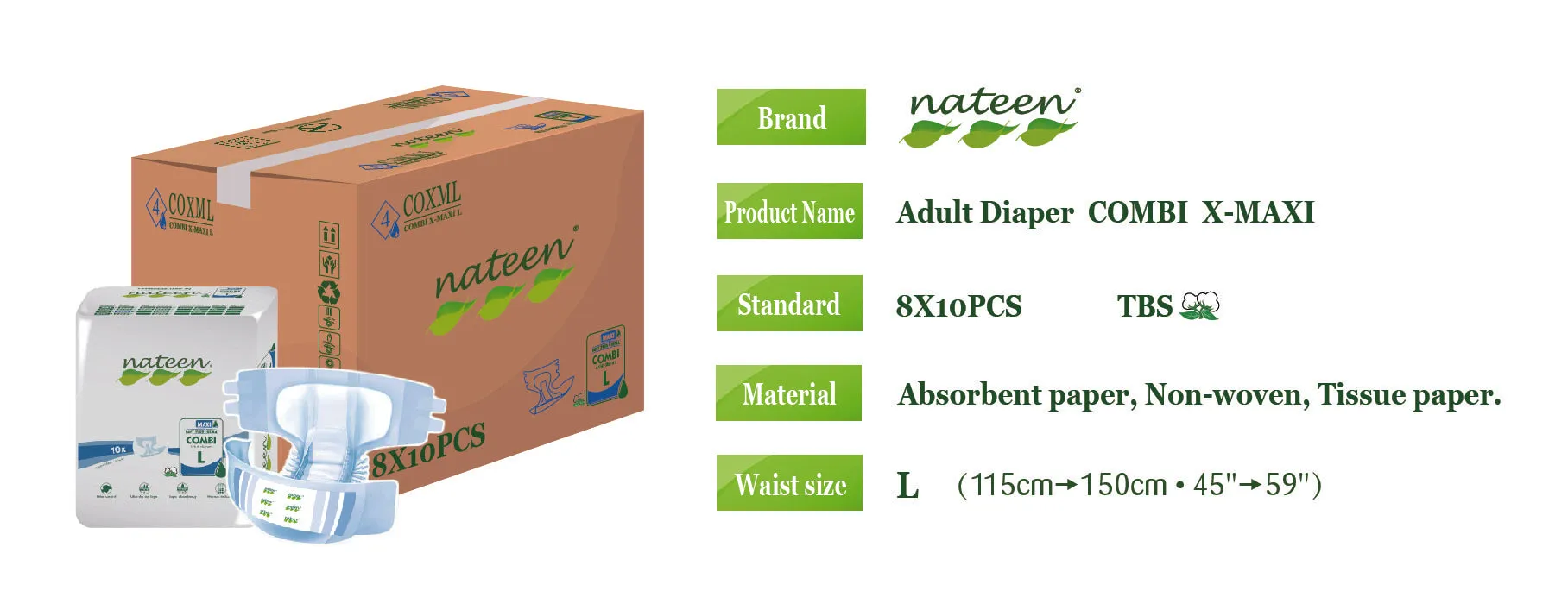 Nateen - Combi Maxi - Adult Diaper (Large) >3450ml