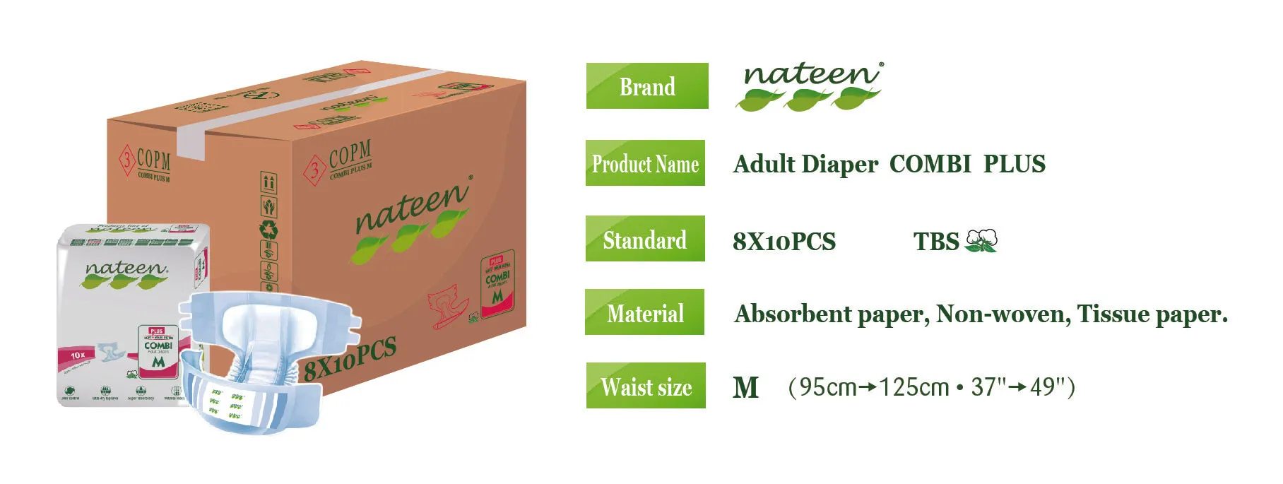 Nateen - Combi Plus - Adult Diaper (Medium) >2450ml