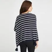 Navy and White Striped Tassel Poncho Scarf