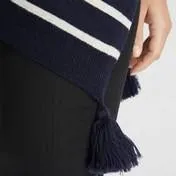 Navy and White Striped Tassel Poncho Scarf