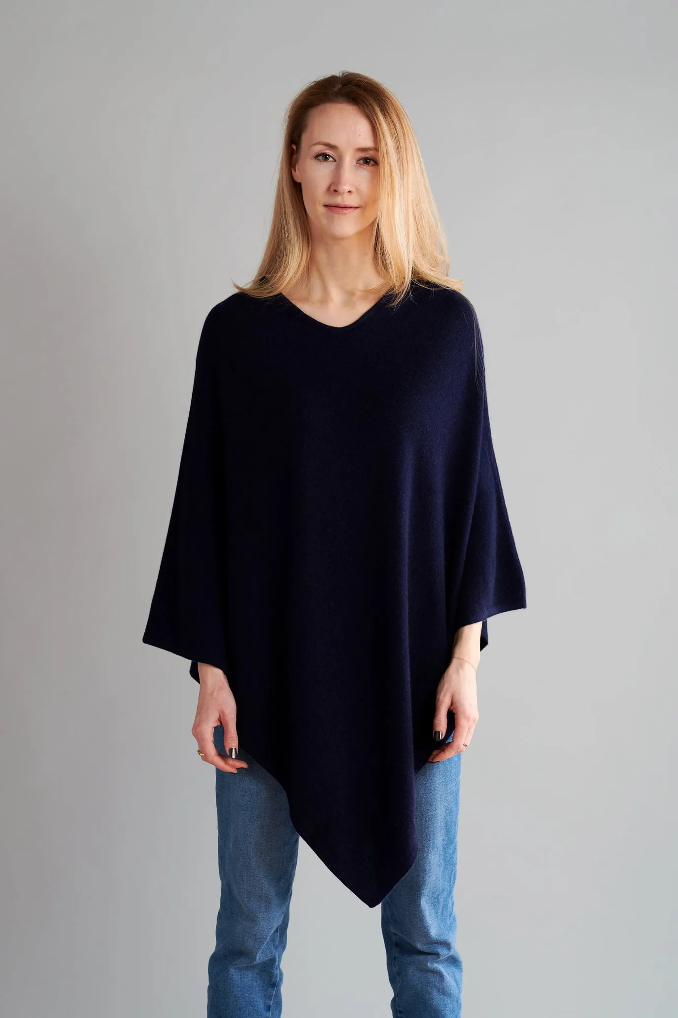 Navy Cashmere Poncho