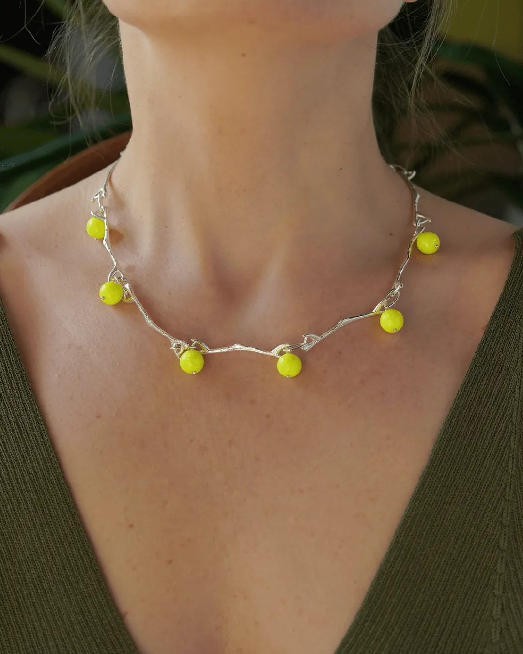 Neon Yellow Silver Necklace