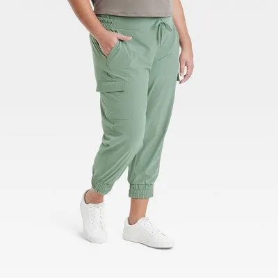 New - Women's Flex Woven Mid-Rise Cargo Pants - All in Motion Green XXL