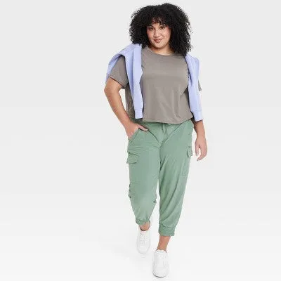 New - Women's Flex Woven Mid-Rise Cargo Pants - All in Motion Green XXL