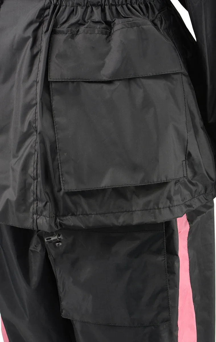 NexGen Ladies XS5001 Black and Pink Water Proof Rain Suit with Reflective Piping