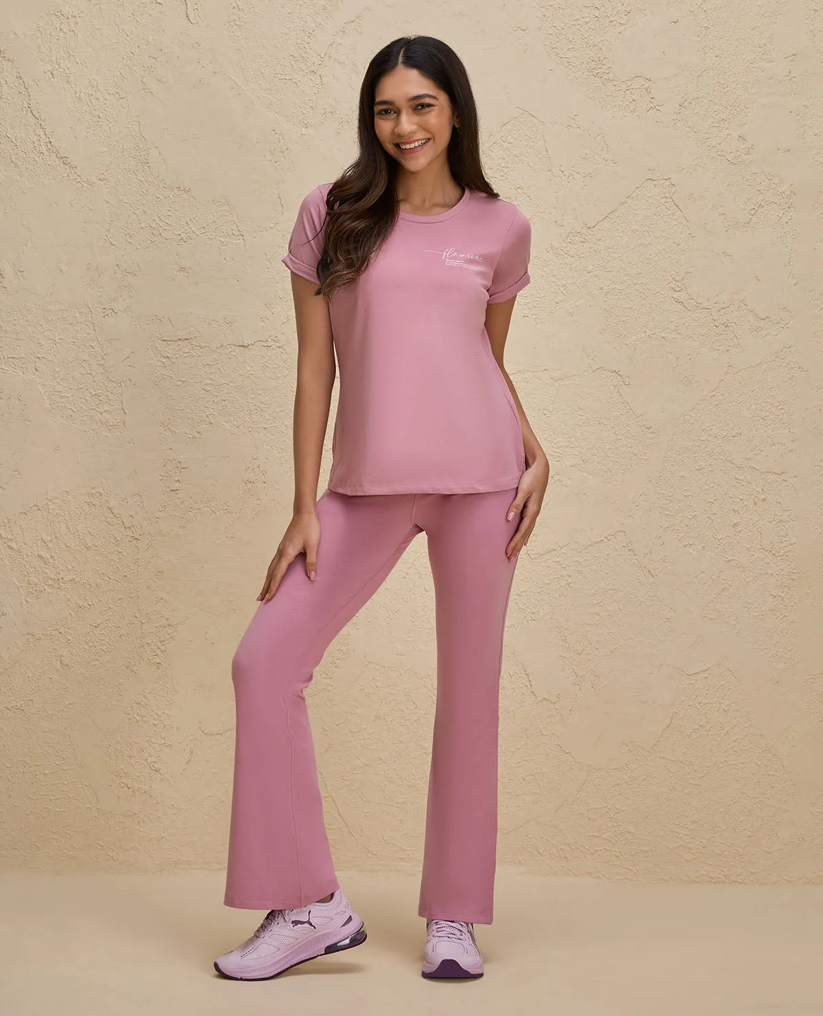 Nykd By Nykaa Iconic Cotton Flare Leggings with Pockets-NYAT503-Mauve