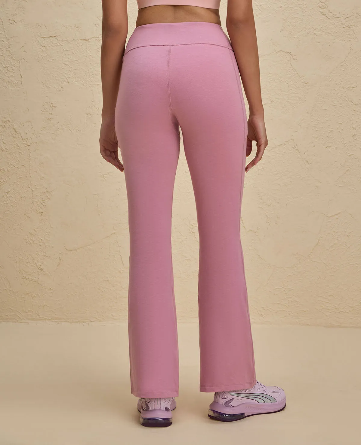 Nykd By Nykaa Iconic Cotton Flare Leggings with Pockets-NYAT503-Mauve