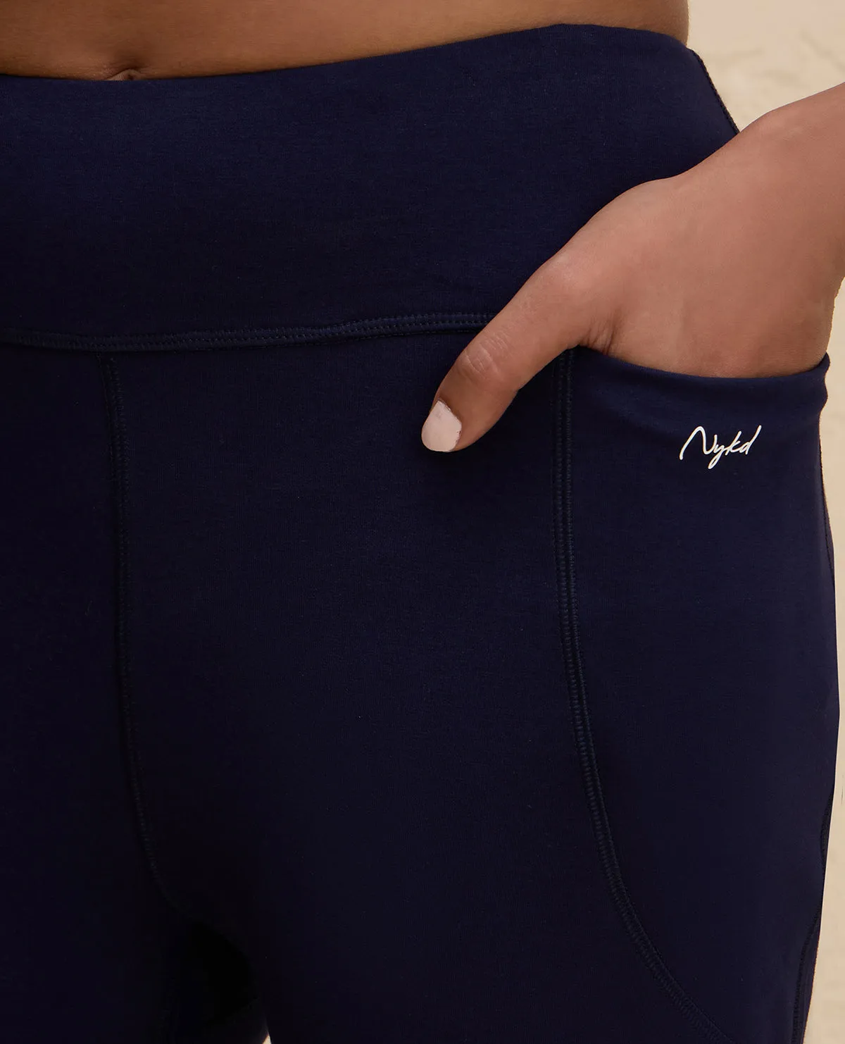 Nykd By Nykaa Iconic Cotton Flare Leggings with Pockets-NYAT503-Navy