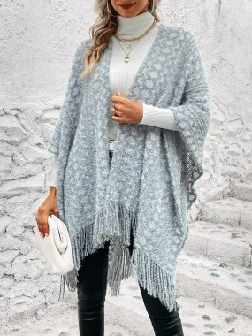 Open Front Fringe Hem Poncho