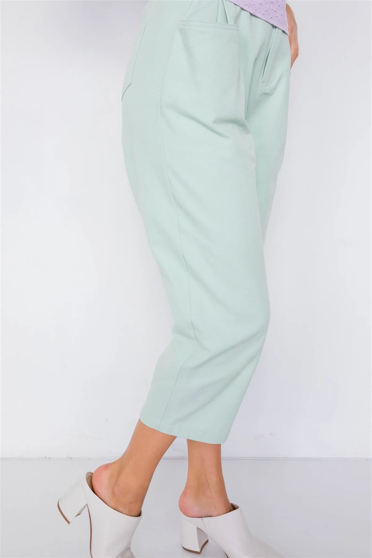 Pastel Chic Solid Ankle Wide Leg Adjustable Snap Waist Pants - 2 colors