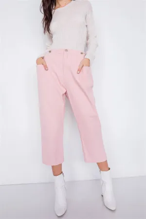 Pastel Chic Solid Ankle Wide Leg Adjustable Snap Waist Pants - 2 colors