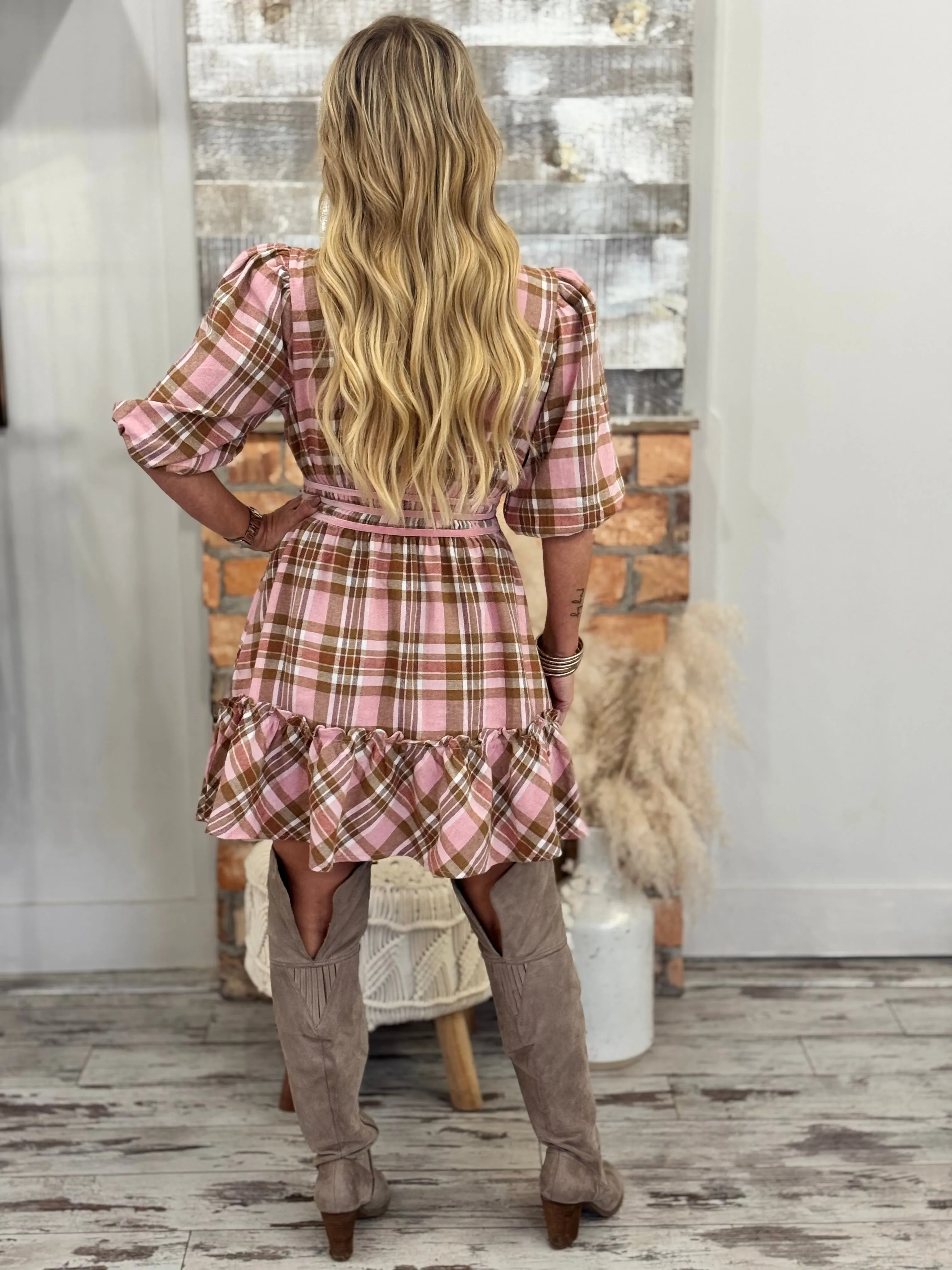 Plaid Ruffle Hem Dress