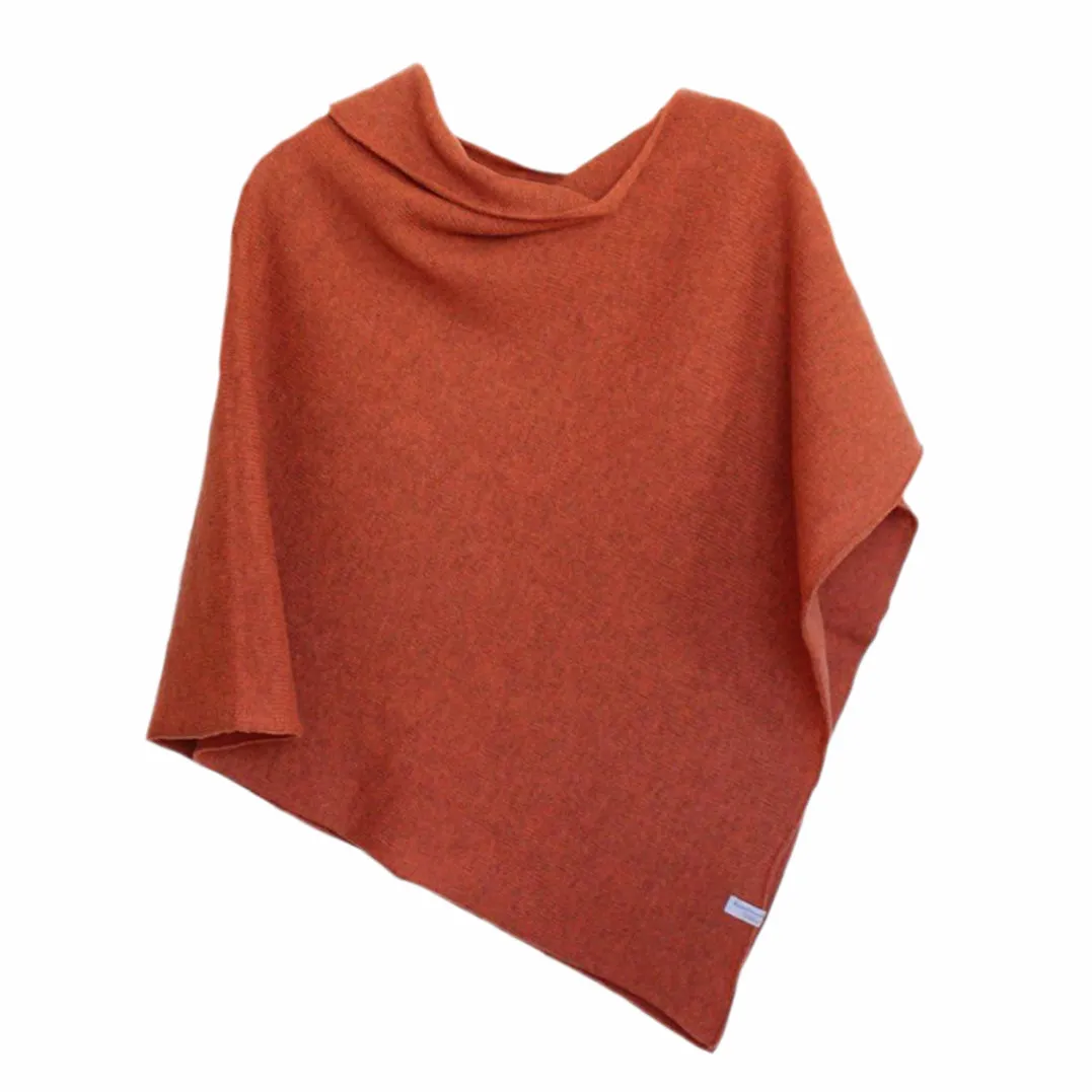 Poncho Soft Merino Lambswool Burnt Orange