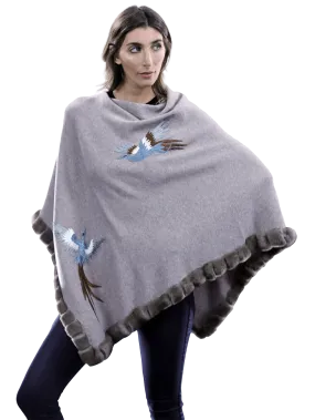 Poncho with embroidery and rex trim - Oatmeal