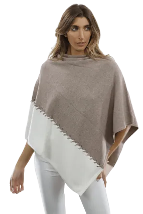 Poncho with Two Tone Detail - Oatmeal/Beige