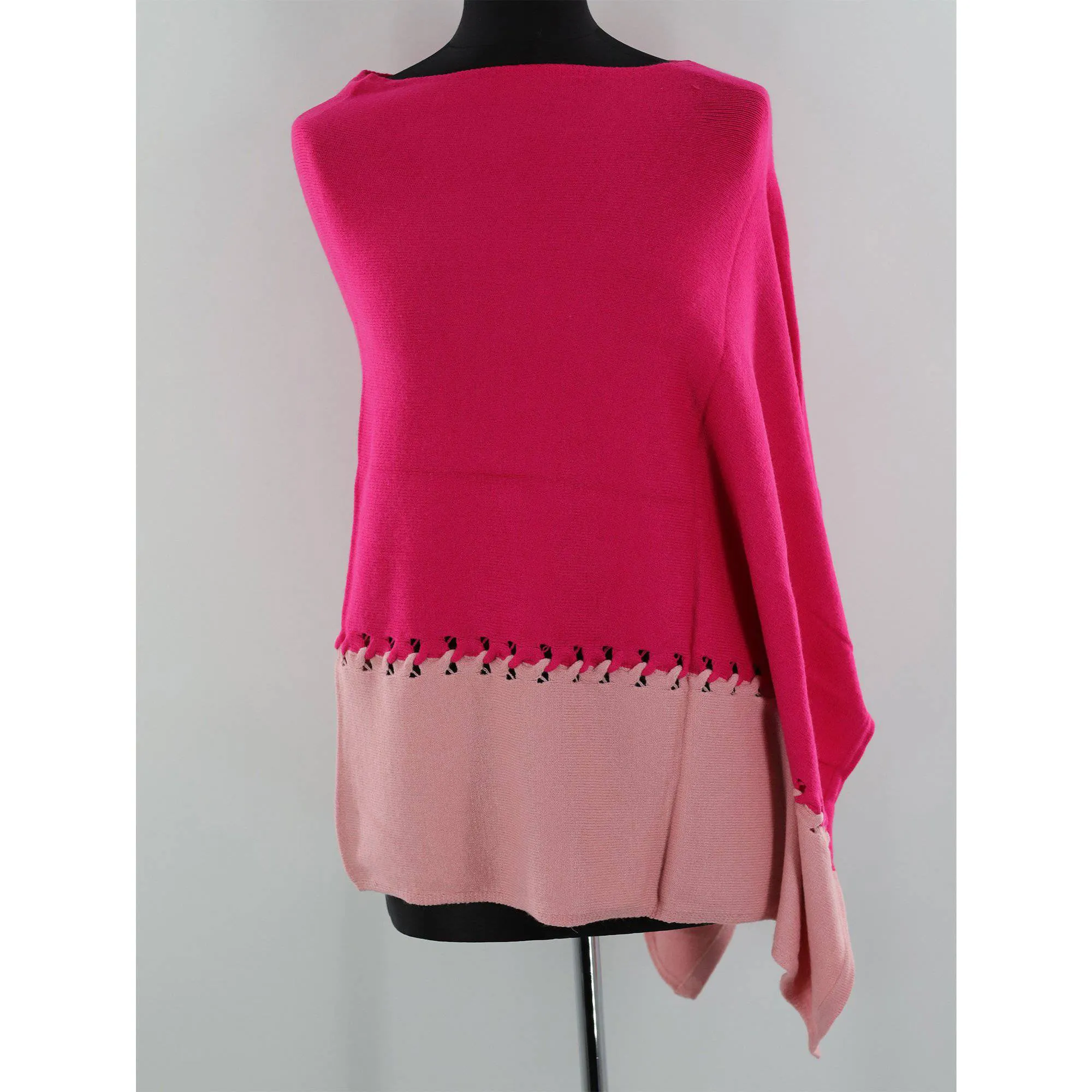 Poncho with Two Tone Detail - Rose/Pink