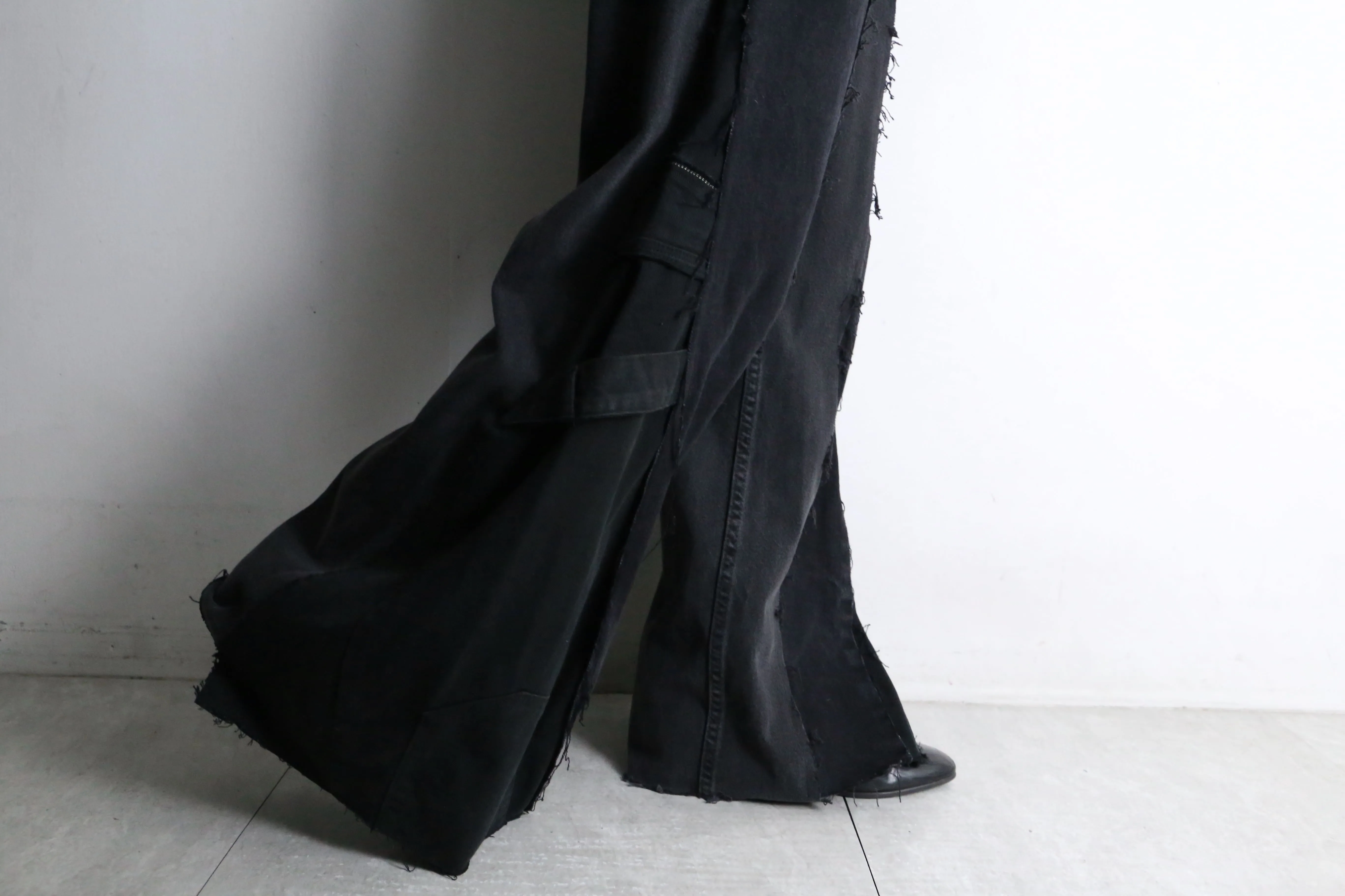 "Re:make" black belt loop design flare denim pants