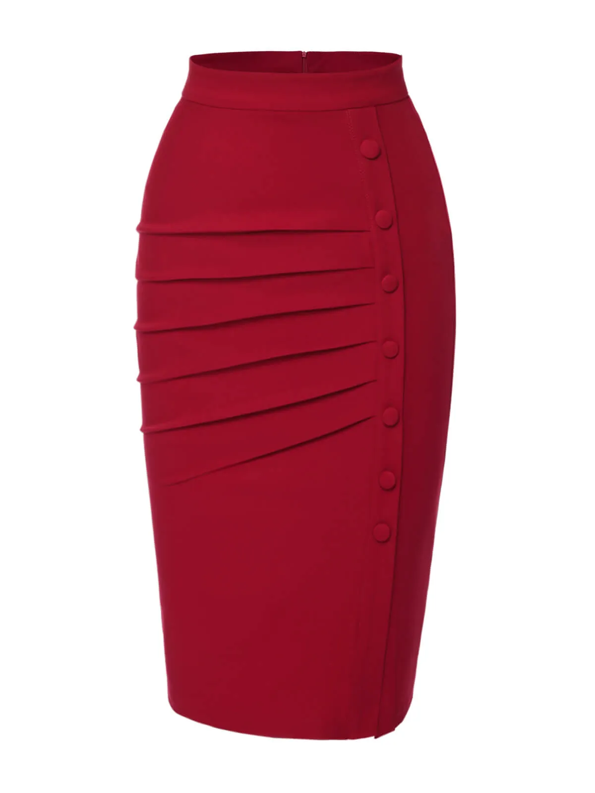 Red 1940s Pleated Button Pencil Skirt