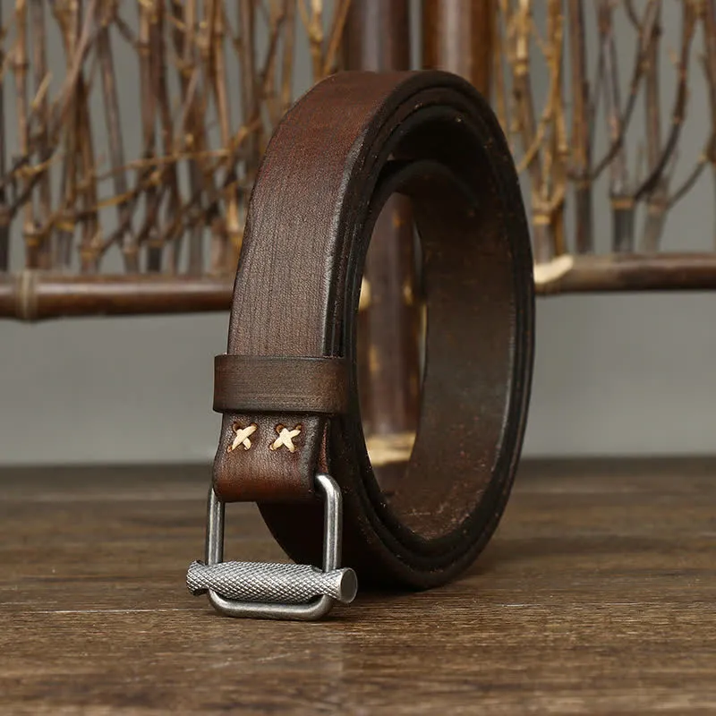 Retro Distressed Adjustable Smooth Buckle Leather Belt