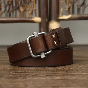 Retro Distressed Adjustable Smooth Buckle Leather Belt