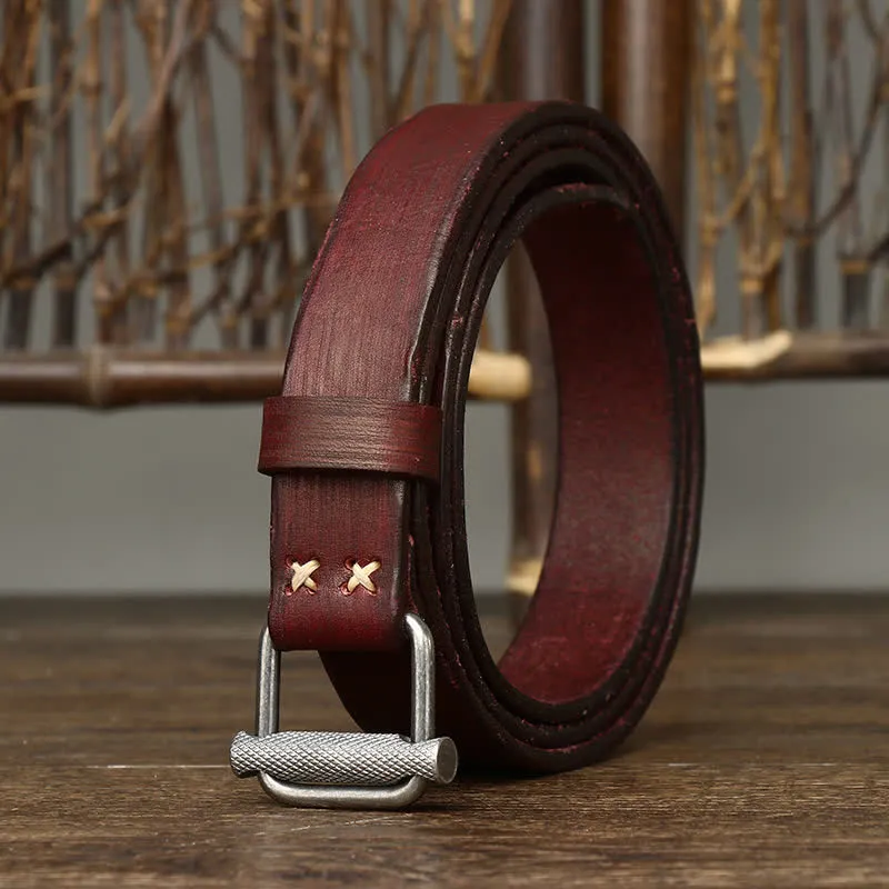 Retro Distressed Adjustable Smooth Buckle Leather Belt