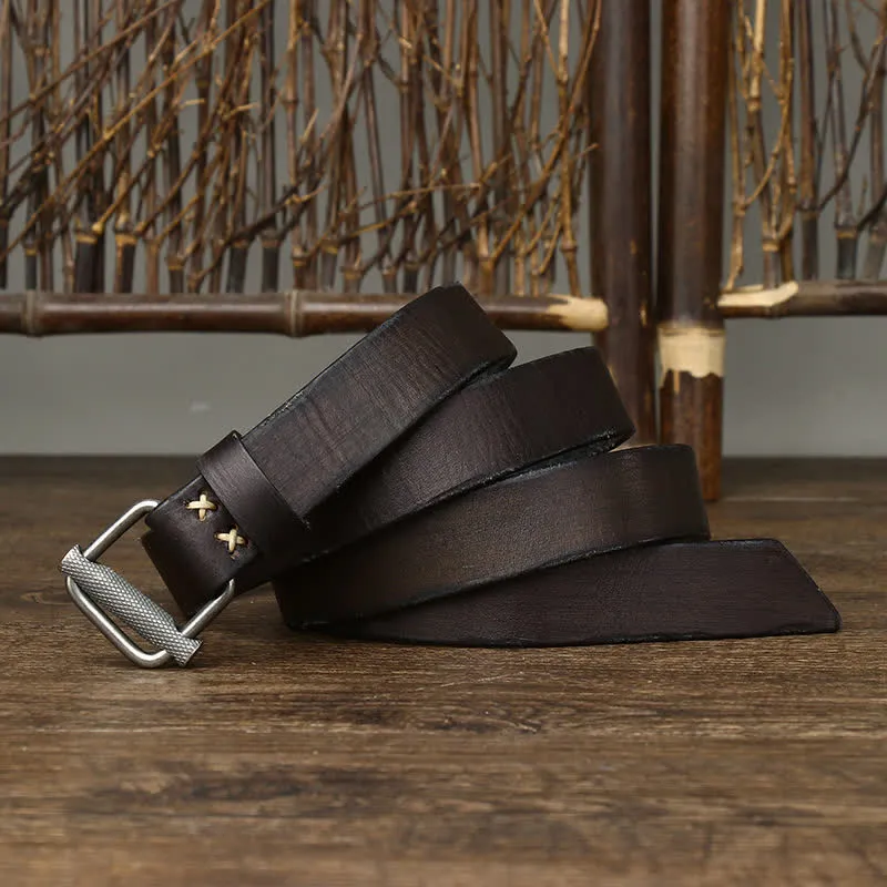 Retro Distressed Adjustable Smooth Buckle Leather Belt