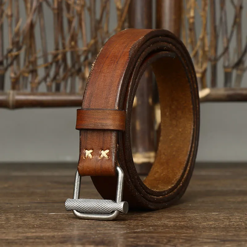 Retro Distressed Adjustable Smooth Buckle Leather Belt