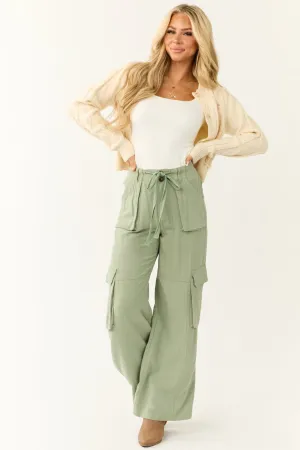 Rich Sage Relaxed Fit Wide Leg Cargo Pants