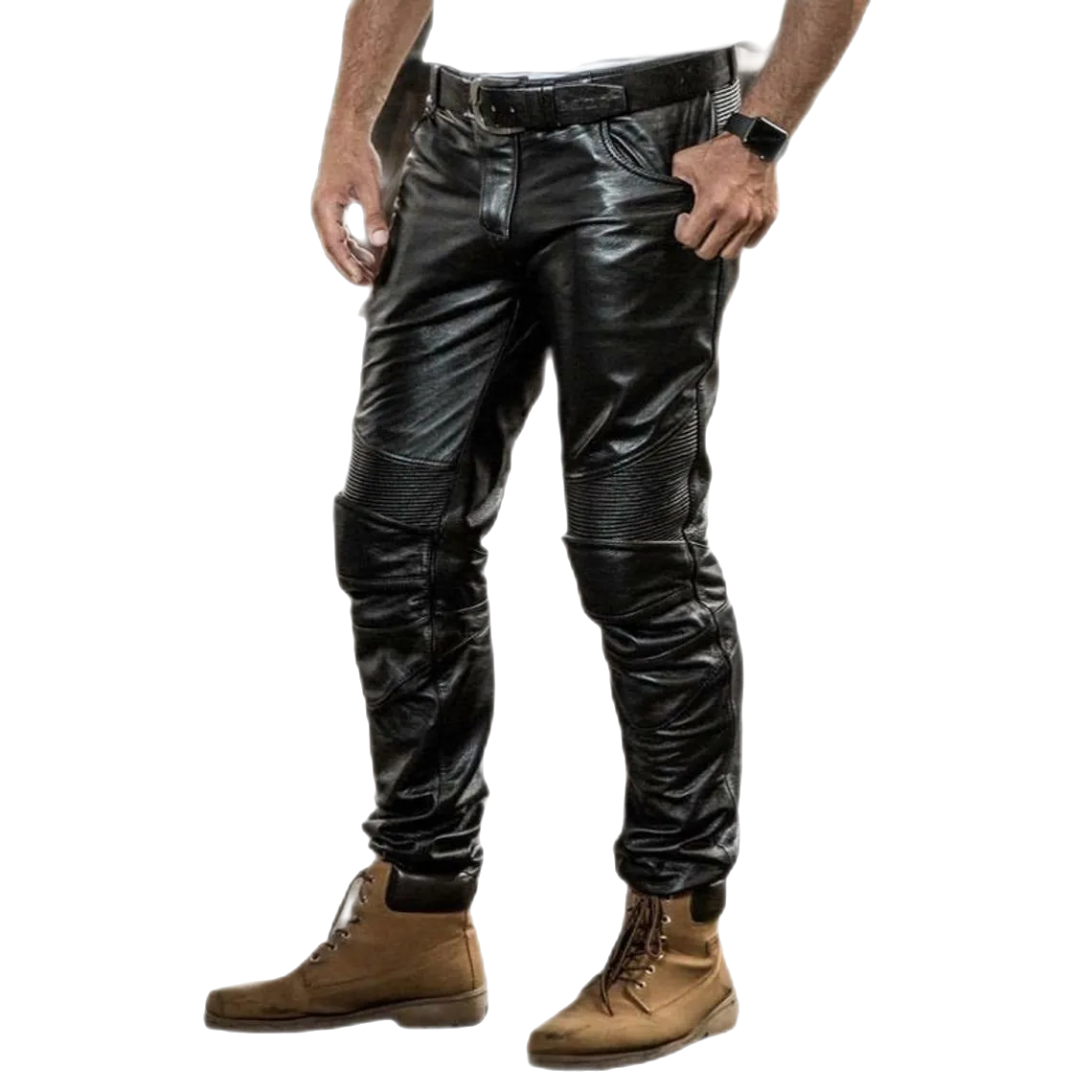 Riley Men's Genuine Leather Biker Pants Black