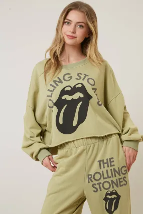 Rolling Stones Graphic Print Joggers: OLIVE / M