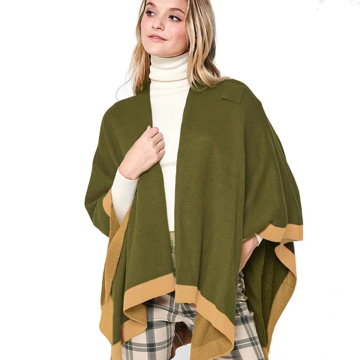 Ruana Shawl Olive-color Shoulder Wrap for Women; Style-comfort