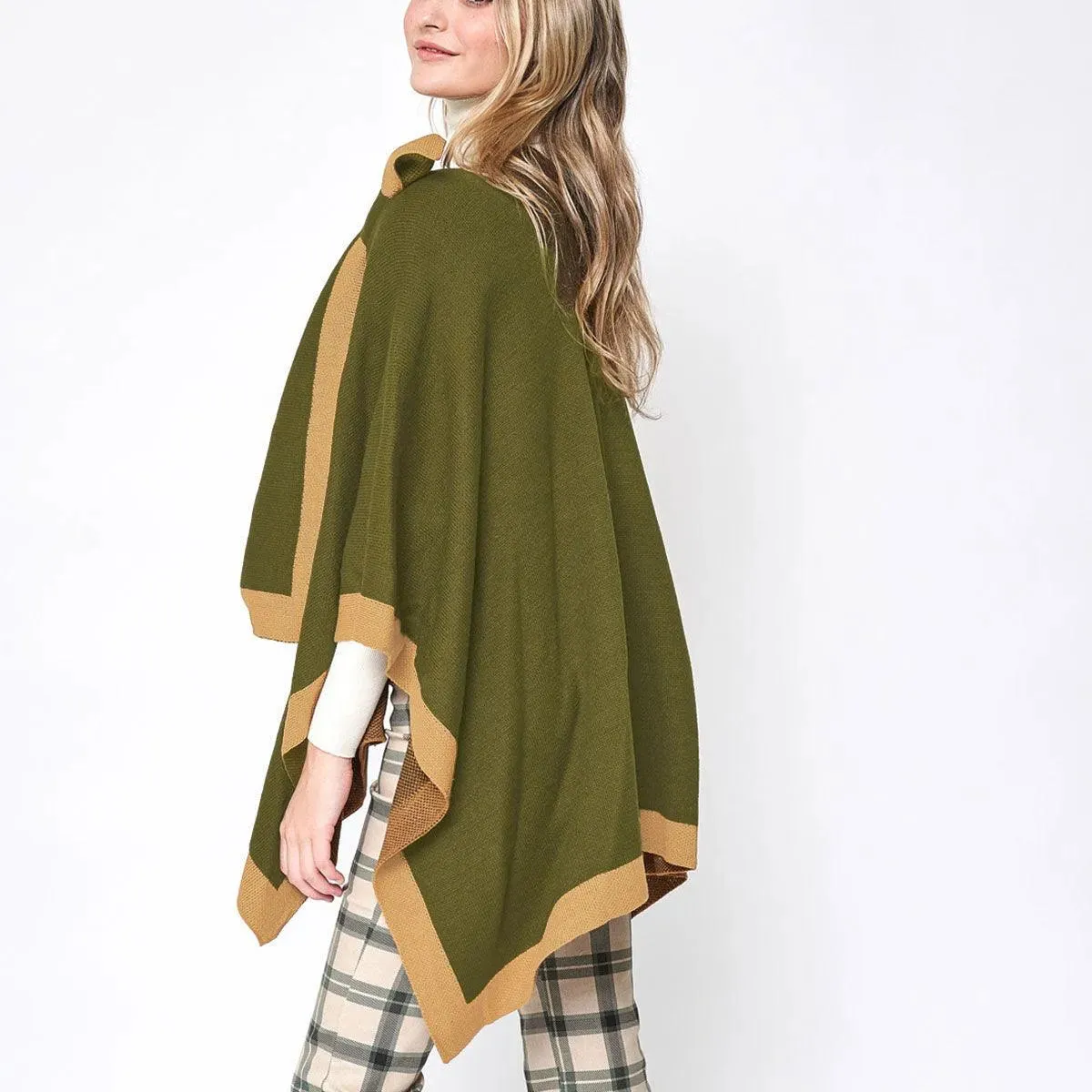 Ruana Shawl Olive-color Shoulder Wrap for Women; Style-comfort