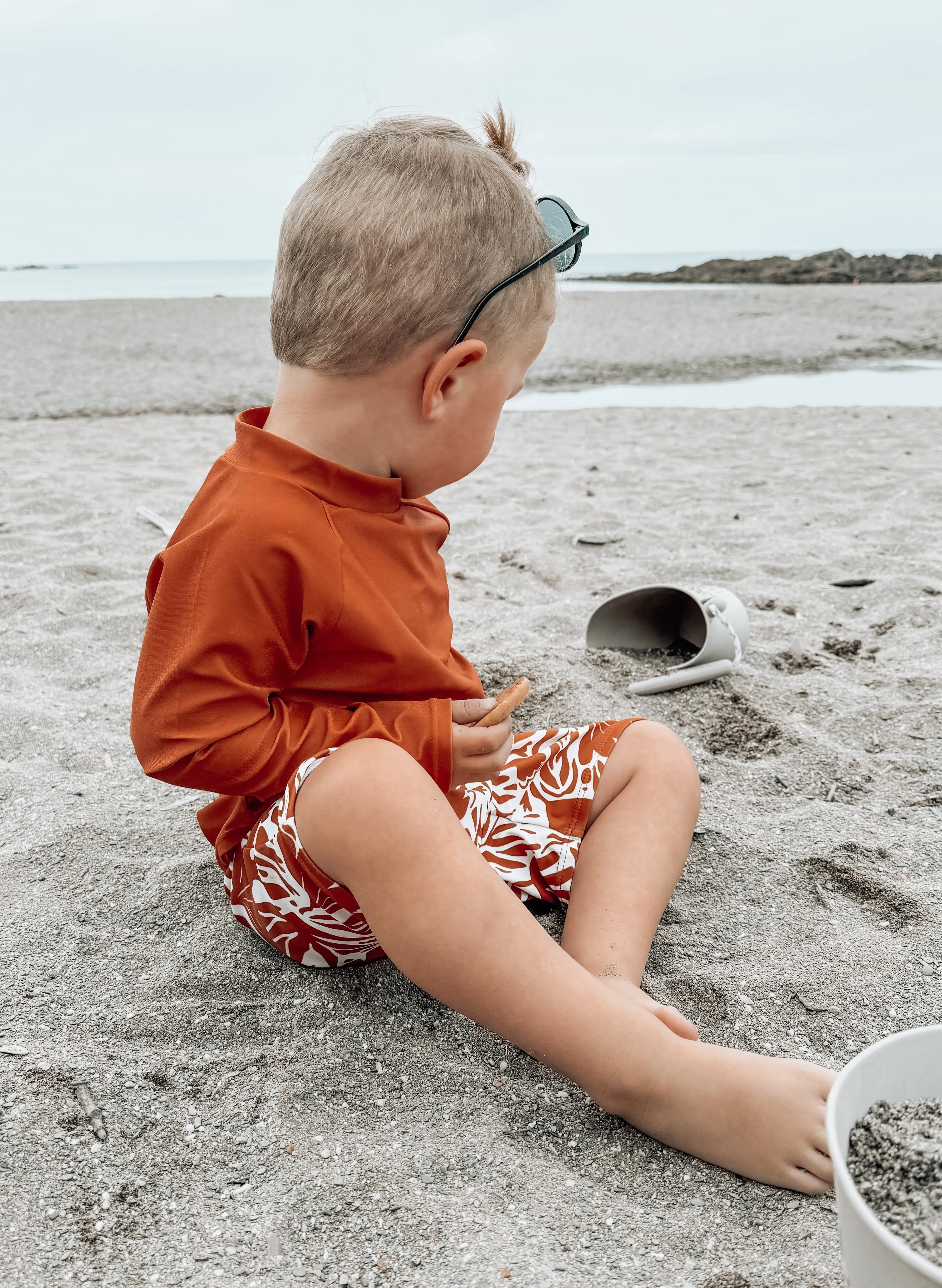 Rust Botanical Print Matching Kids Swimwear