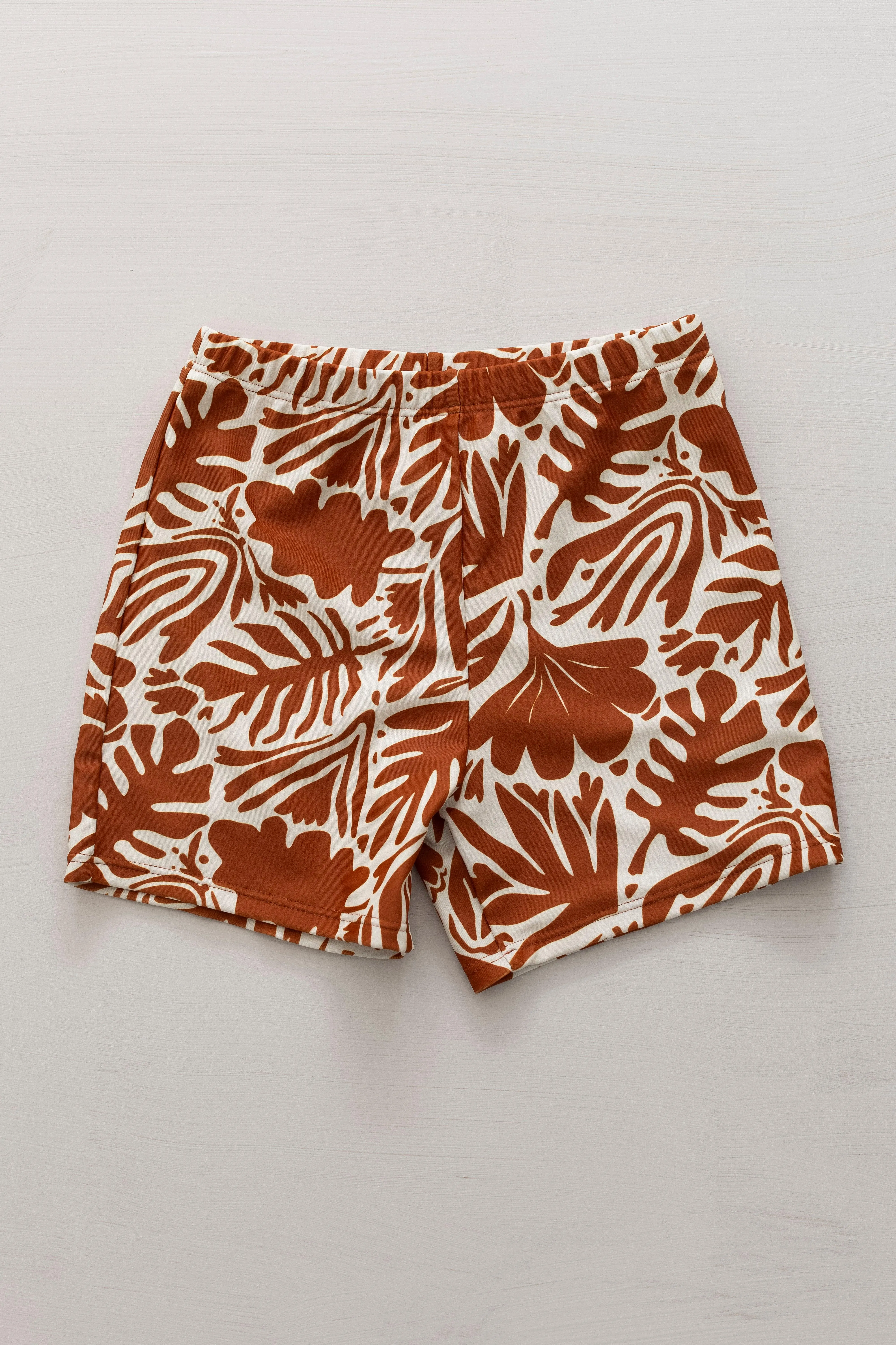 Rust Botanical Print Matching Kids Swimwear