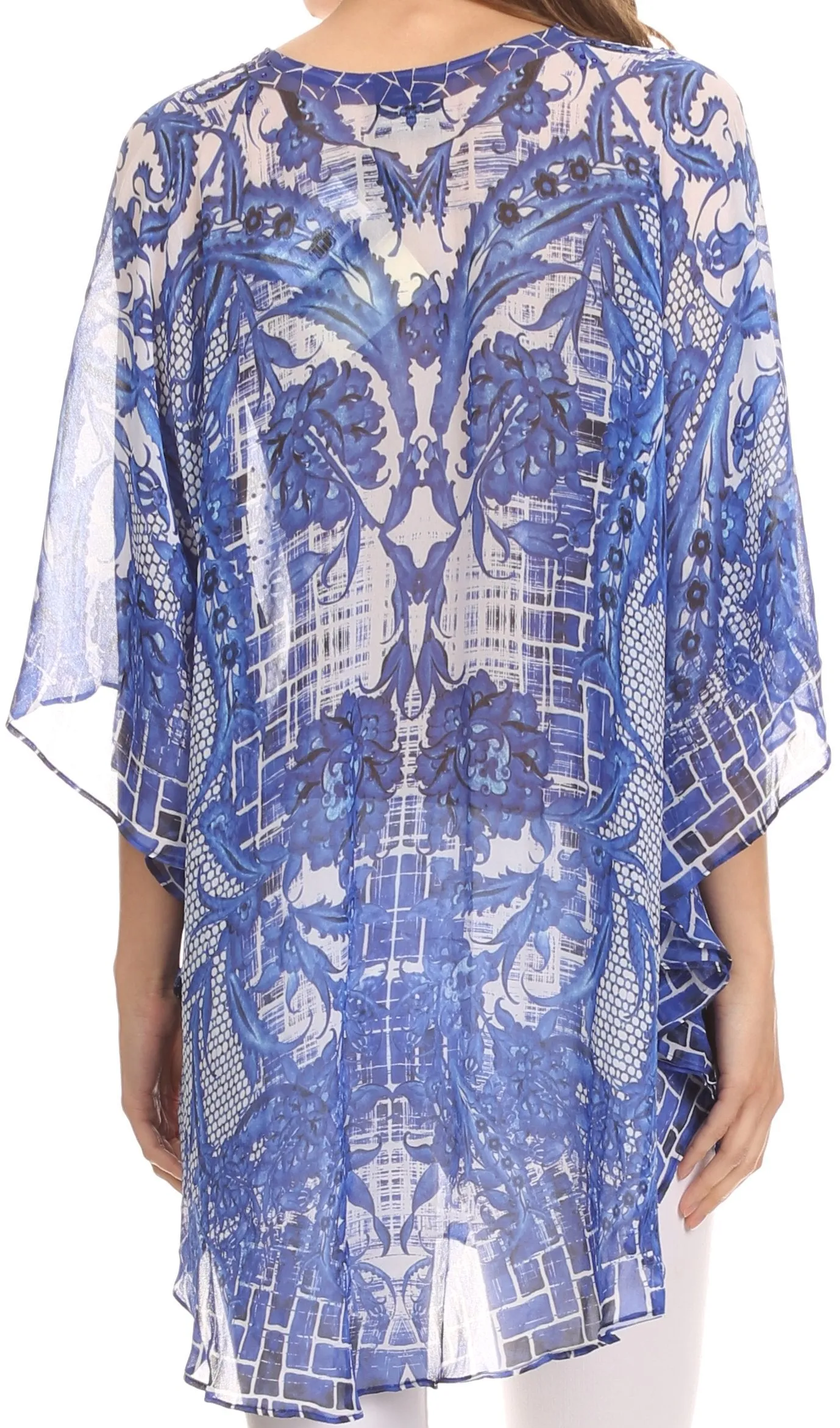 Sakkas Balloon Top Sloane Circle Poncho Top Blouse With Beaded Tassle Adjustable Neck Closure