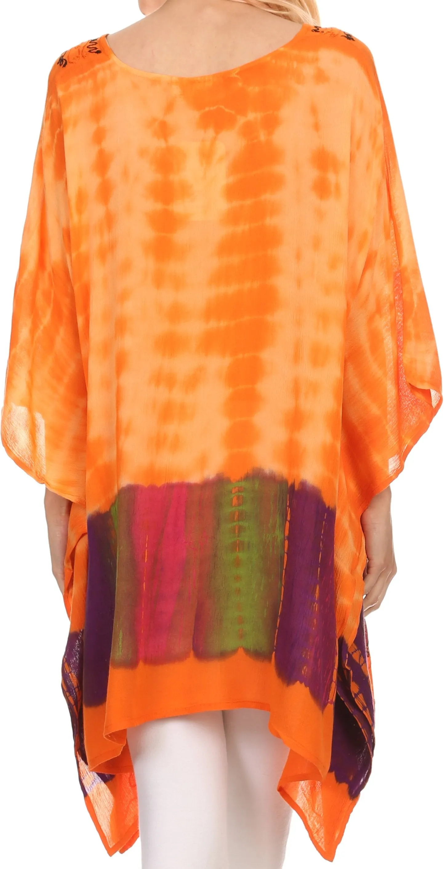 Sakkas Eliana Wide Long Tall Embroidered Tie Dye Ombre Batik Poncho Top Blouse