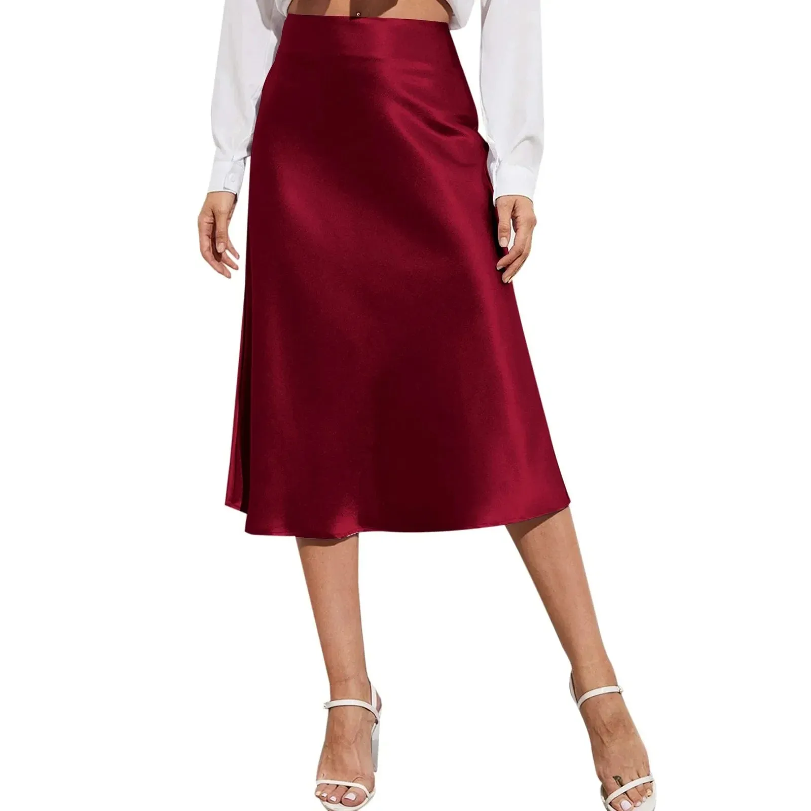 Satin Hip Wrap Skirt Fashion High Waist Temperament Half Skirt Office Party Midi Elegant Skirt